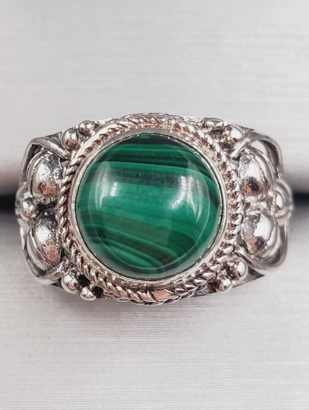 Sterling Silver Green Malachite Cabochon Ring